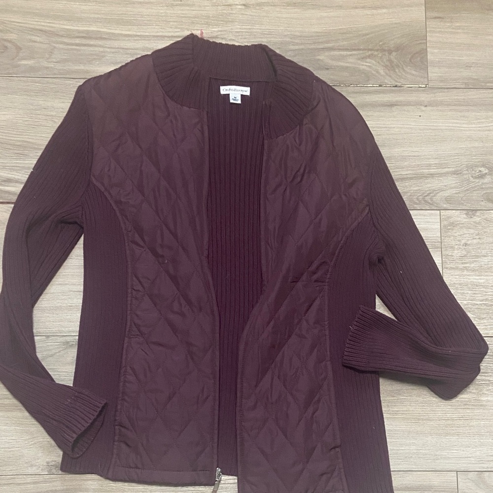 croft & barrow Quilted Open-Front Cardigan in Plum